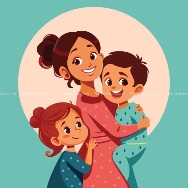 Mom with her kids Vector