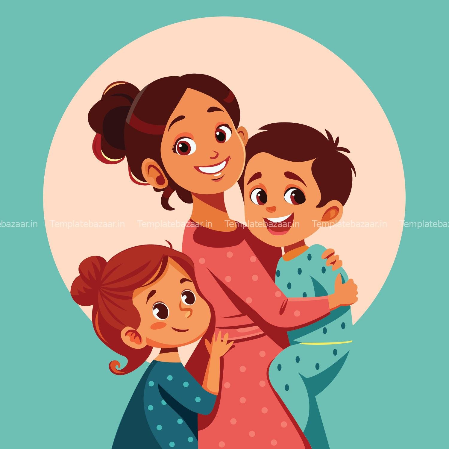Mom with her kids Vector