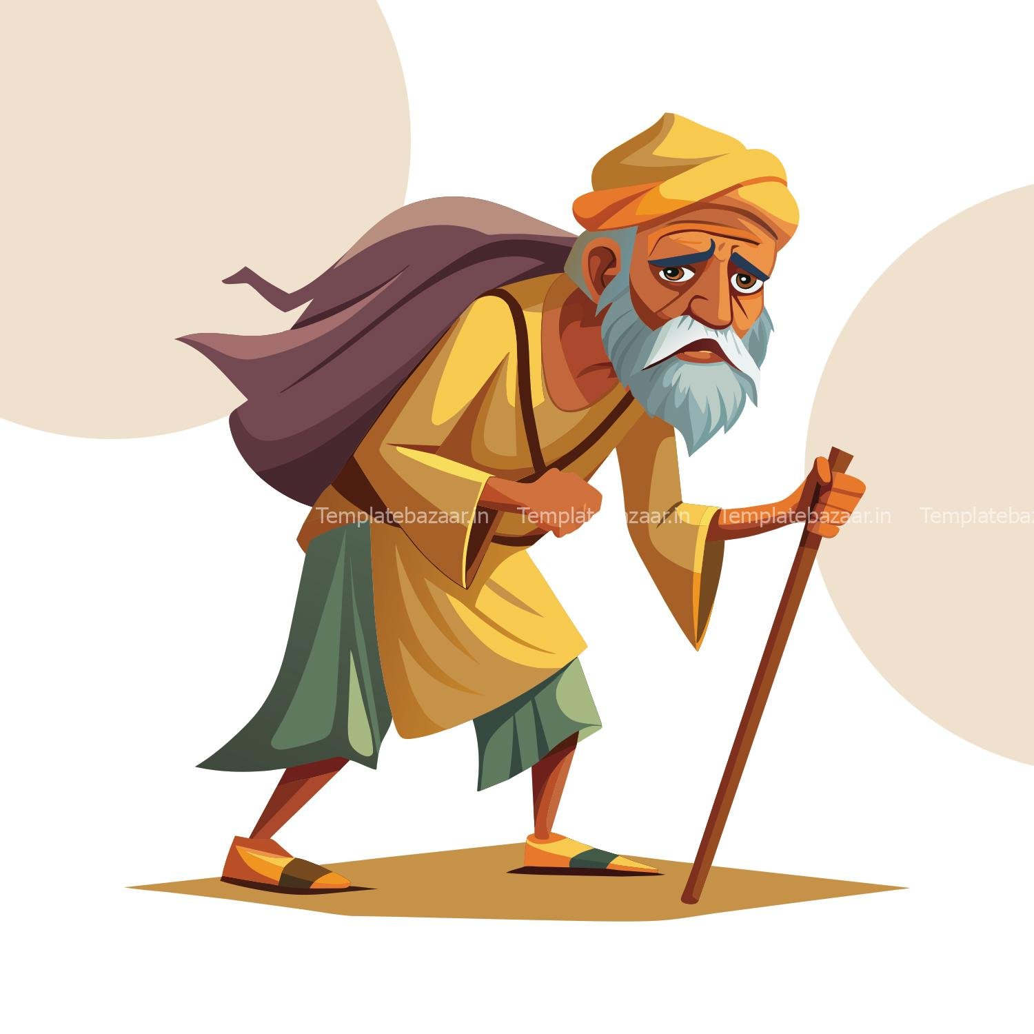 Indian Old Beggar Vector