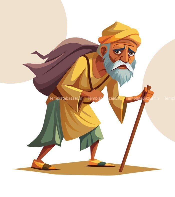 Indian Old Beggar Vector