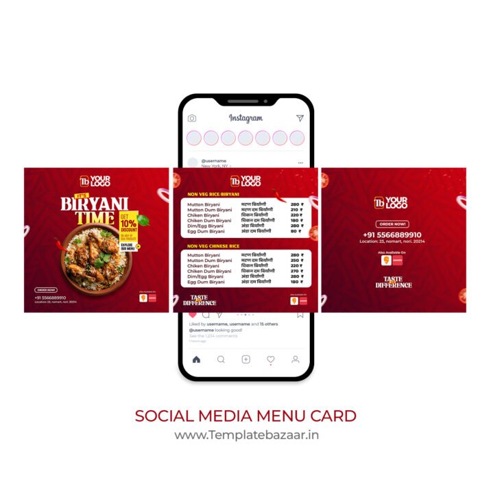 Social Media Menu Card PSD