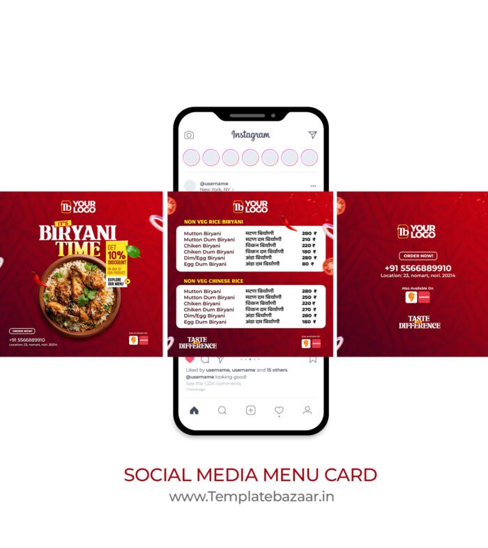 Social Media Menu Card PSD