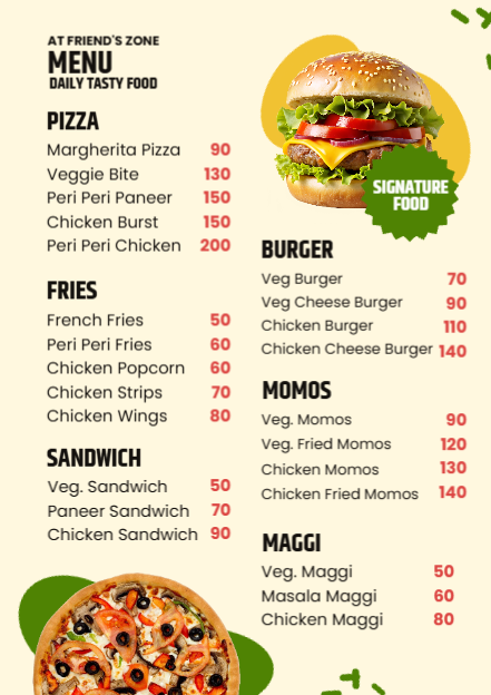 Menu Card Daily Tasty Food