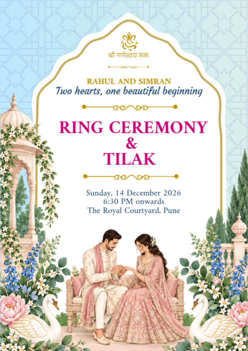 Pastel Indian Ring Ceremony Tilak Invitation