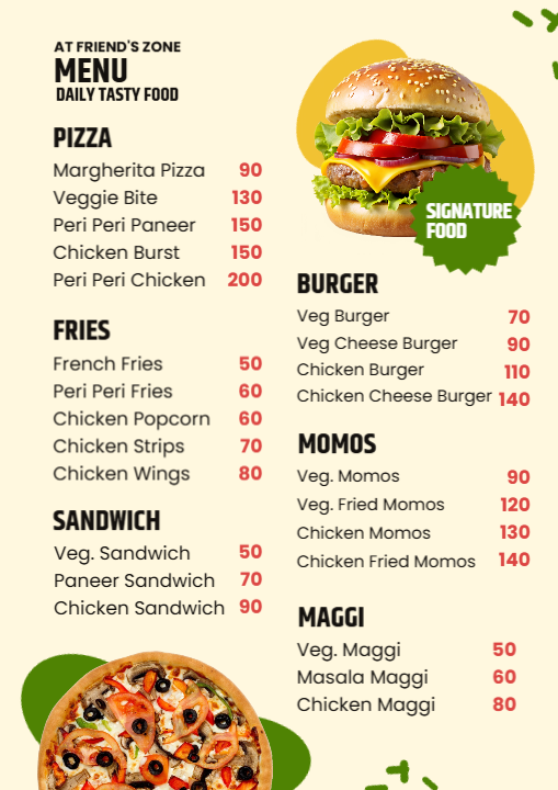 Menu Card Daily Tasty Food